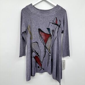 Jess & Jane Tunic‎ Shirt Blouse Small Artsy Stretch Slinky Statement Indie New